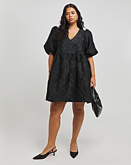 Black Jacquard Smock Dress