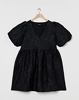 Black Jacquard Smock Dress
