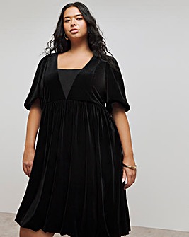 Black Velour Puffball Skater Dress