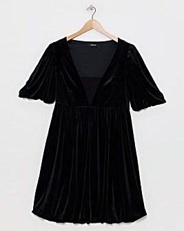 Black Velour Puffball Skater Dress