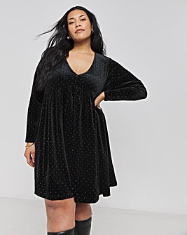 Black Velour Hotfix Smock Dress