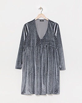 Silver Grey Velour Hotfix Smock Dress