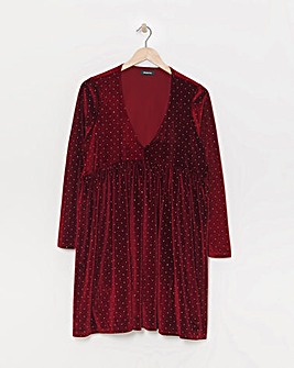 Red Velour Hotfix Smock Dress