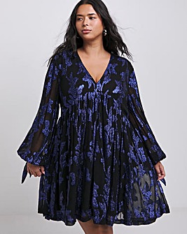 Blue/Black Jacquard Smock Dress