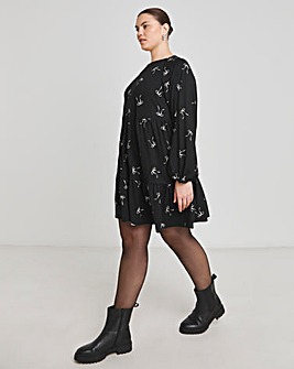 Bow Print Supersoft Tiered Smock Dress