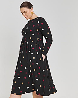 Spot Print Supersoft Pocket Midi Dress