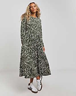 Green Print Supersoft Pocket Midi Dress