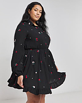 Black Embroidered Shirt Dress