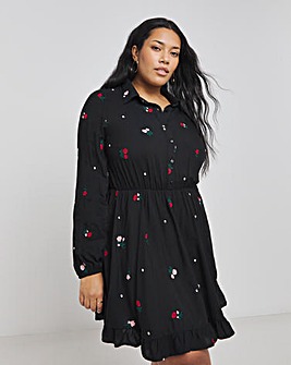 Black Embroidered Shirt Dress