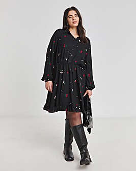 Black Embroidered Shirt Dress