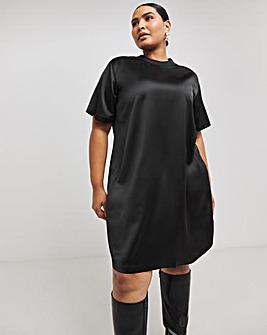 Black Satin T-Shirt Dress