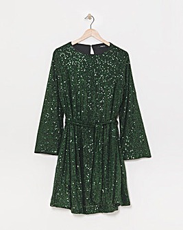 Green Sequin Skater Dress