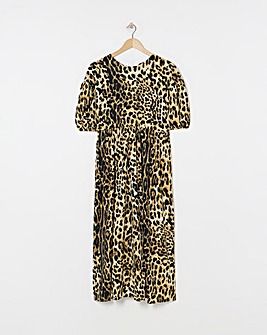 Leopard Print Bow Detail Waffle Midi Dress