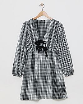 Mono Check Bow Detail Skater Dress