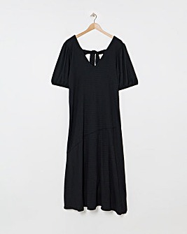 Black Textured Jersey Asymmetric Seam Maxi Dress