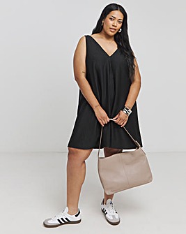 Black Textured Jersey Smock Dress With Tie Back