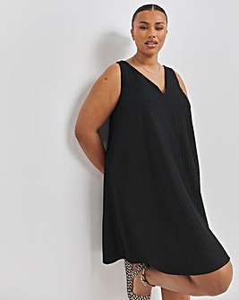 Black Textured Jersey Smock Dress With Tie Back