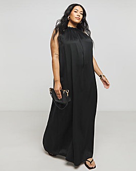 Black Satin Halter Neck Dress