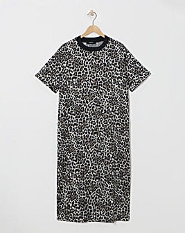Leopard Print Satin Midi T-Shirt Dress