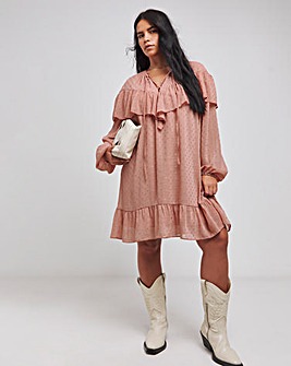 Rose Pink Lurex Dobby Frill Smock Dress