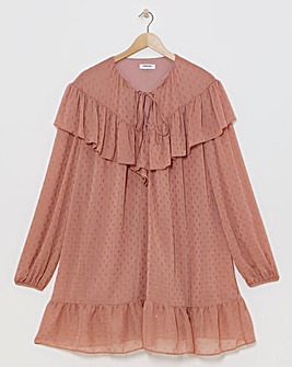 Rose Pink Lurex Dobby Frill Smock Dress