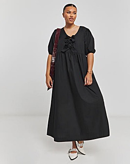 Black Bow Front Midaxi Dress With Pockets