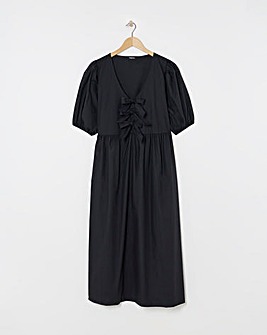 Black Bow Front Midaxi Dress With Pockets
