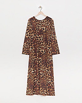 Leopard Long Sleeve Mesh Maxi Dress With Scoop Back