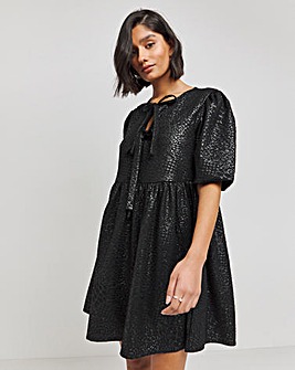 Animal Jersey Jacquard Tie Front Smock Dress With Pockets