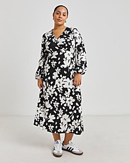 Black Print Supersoft Midi Dress