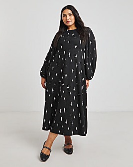 Black Print Supersoft Midi Dress