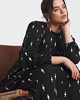Black Print Supersoft Midi Dress