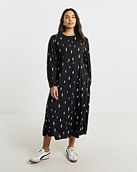 Black Print Supersoft Midi Dress