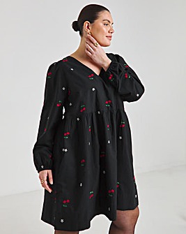 Cherry Embroidered Smock Dress