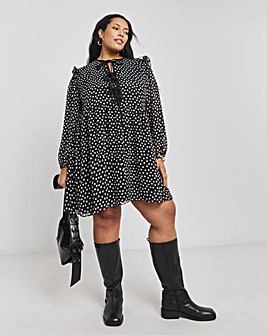 Polka Dot Bow Front Georgette Skater Dress