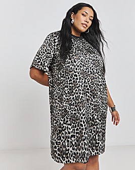 Leopard Print Satin T-Shirt Dress