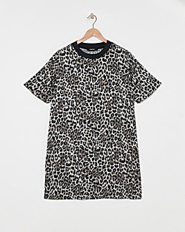 Leopard Print Satin T-Shirt Dress