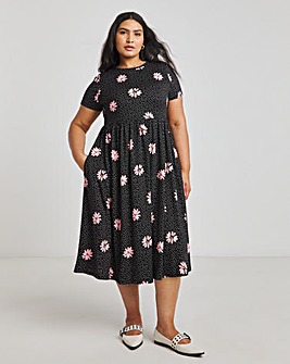 Ditsy Floral Print Supersoft Pocket Midi Dress