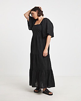 Black Broderie Tiered Maxi Dress