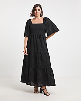Black Broderie Tiered Maxi Dress