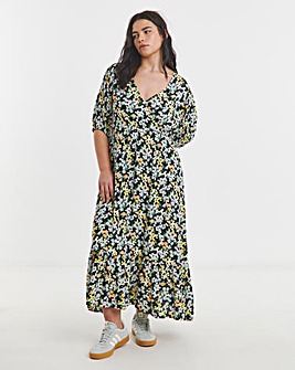 Ditsy Print Crinkle Wrap Midi Dress