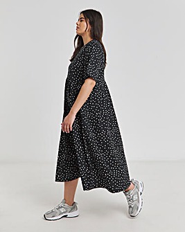 Mono Spot Jersey Smock Dress With Pockets