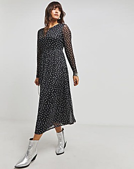 Spot Print Mesh Midi Dress