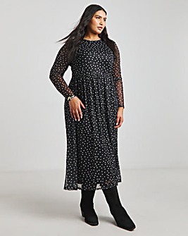 Spot Print Mesh Midi Dress