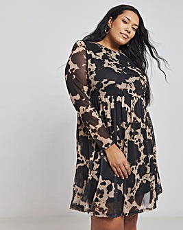 Blurred Cow Print Mesh Skater Dress