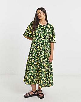 Simply Be Lemon Print Spun Viscose Midi Dress