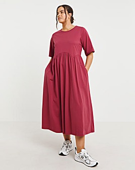 Rose Jersey Smock Midi Dress With Pockets