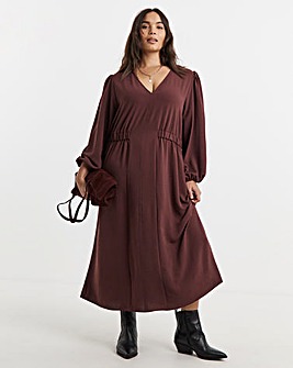 Cinched Waist Midi Dress With Pockets