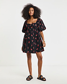 Chilli Print Poplin Skater Dress