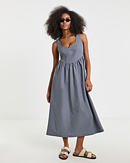 Blue Cargo Apron Midi Dress